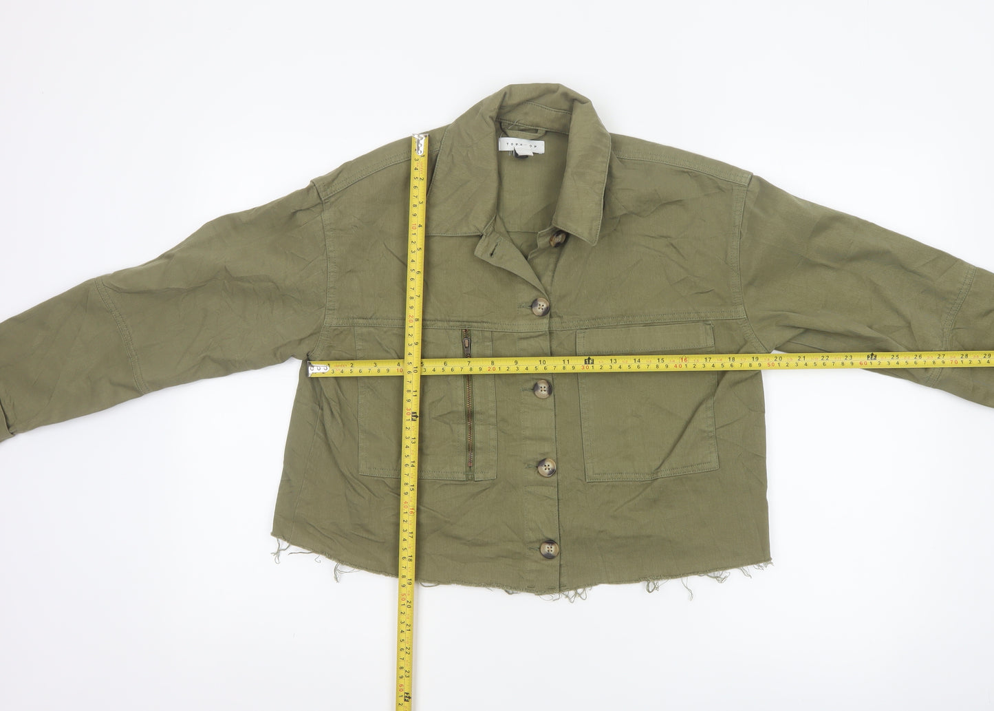 Topshop Womens Green XS Cropped Military Cotton Jacket