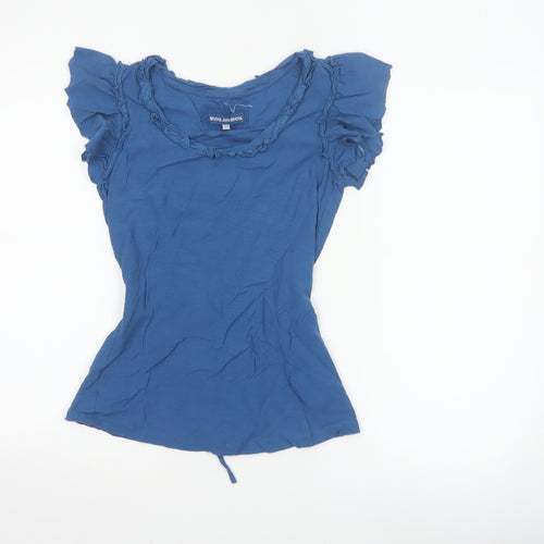 Rocha John Rocha Women’s Blue Ruffle Short Sleeve Cotton Top Size 10
