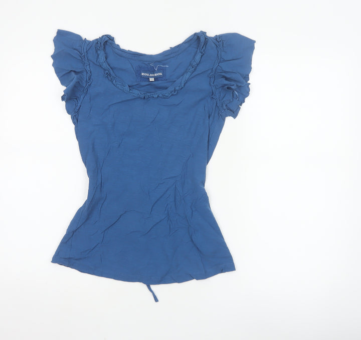 Rocha John Rocha Women’s Blue Ruffle Short Sleeve Cotton Top Size 10