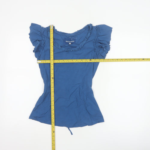 Rocha John Rocha Women’s Blue Ruffle Short Sleeve Cotton Top Size 10