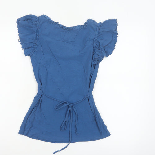 Rocha John Rocha Women’s Blue Ruffle Short Sleeve Cotton Top Size 10