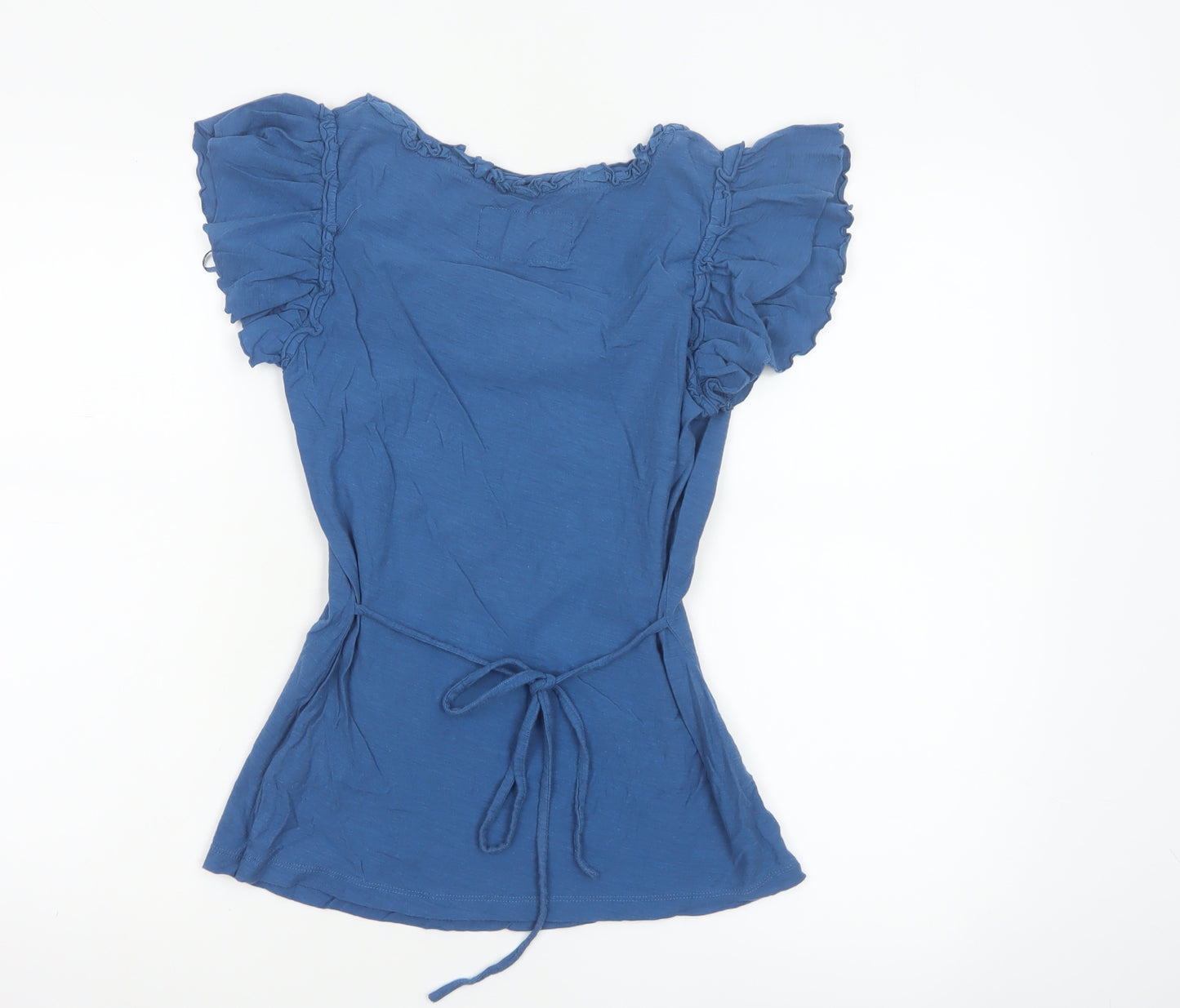 Rocha John Rocha Women’s Blue Ruffle Short Sleeve Cotton Top Size 10