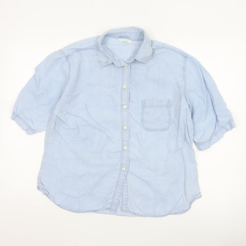 Marks and Spencer Women Blue Button-Up Short Sleeve Shirt Size 16