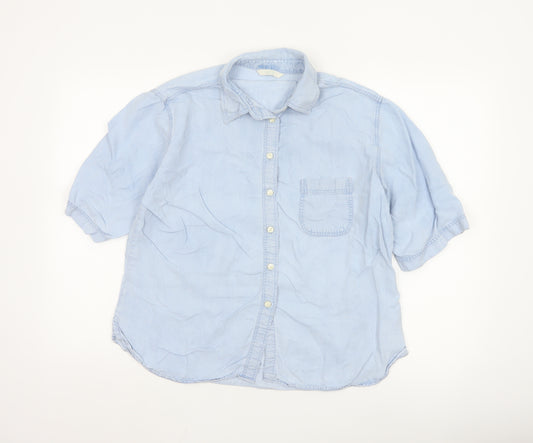 Marks and Spencer Women Blue Button-Up Short Sleeve Shirt Size 16