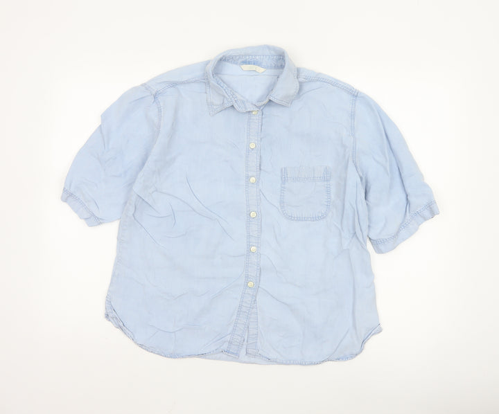 Marks and Spencer Women Blue Button-Up Short Sleeve Shirt Size 16