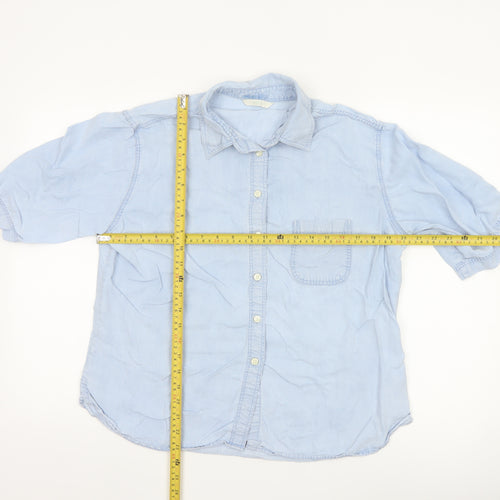 Marks and Spencer Women Blue Button-Up Short Sleeve Shirt Size 16