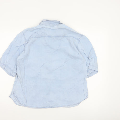 Marks and Spencer Women Blue Button-Up Short Sleeve Shirt Size 16