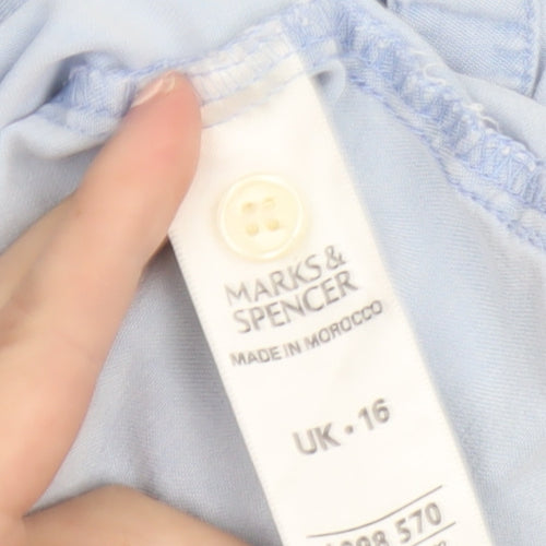 Marks and Spencer Women Blue Button-Up Short Sleeve Shirt Size 16