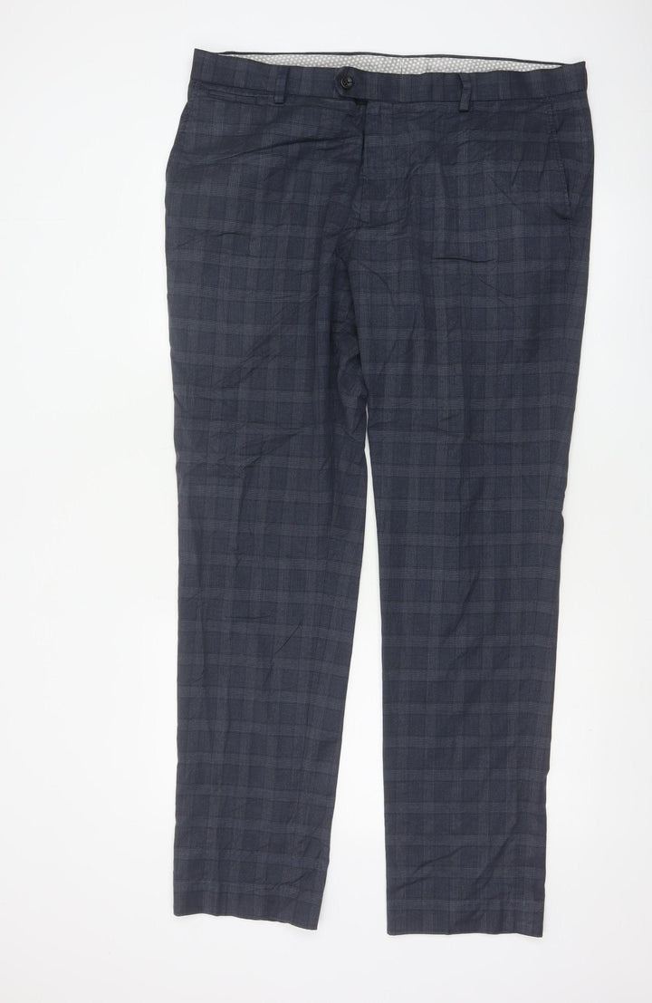 Next Men's Grey Check Regular Fit Business Trousers 38W 33L