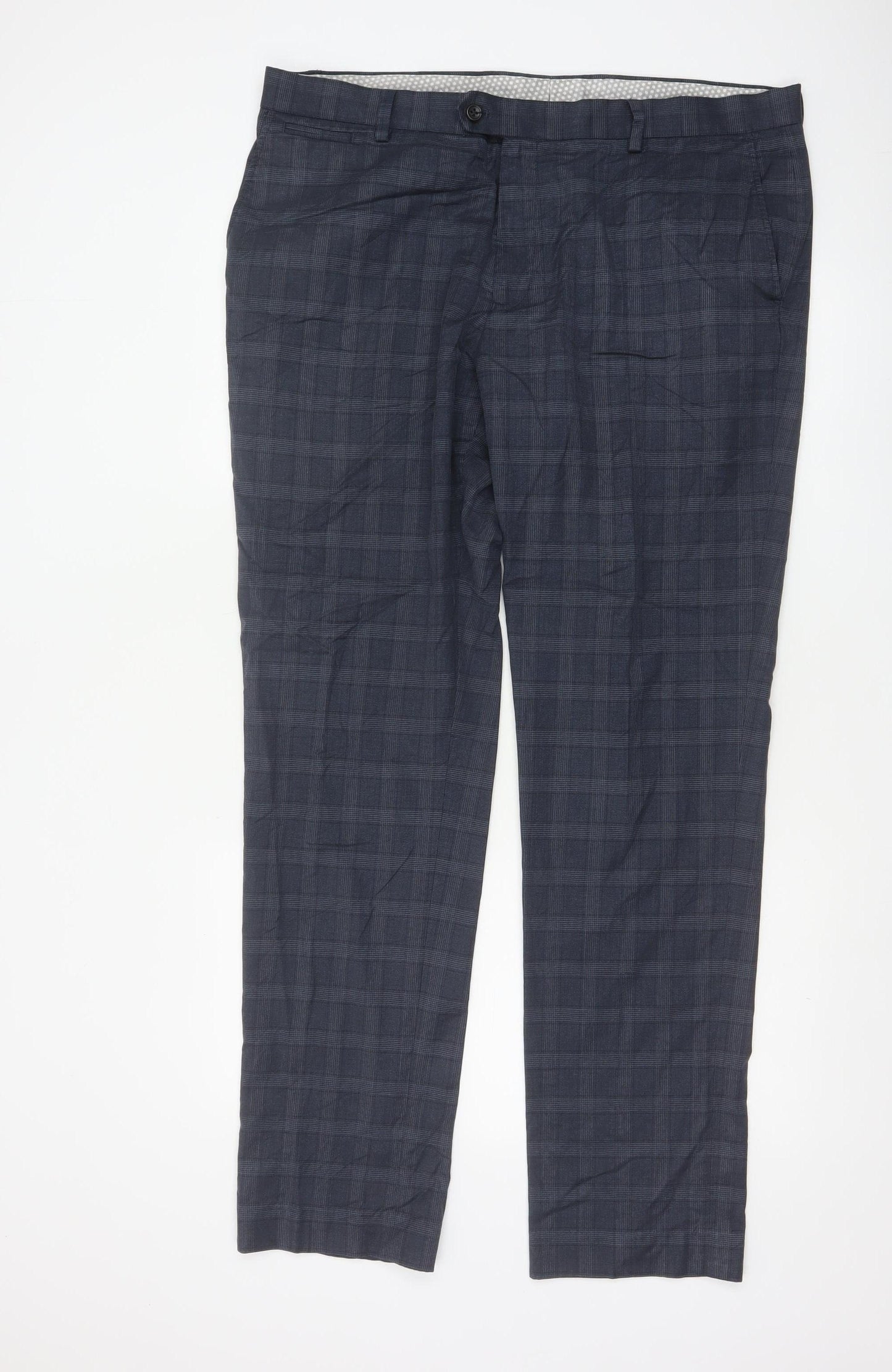 Next Men's Grey Check Regular Fit Business Trousers 38W 33L
