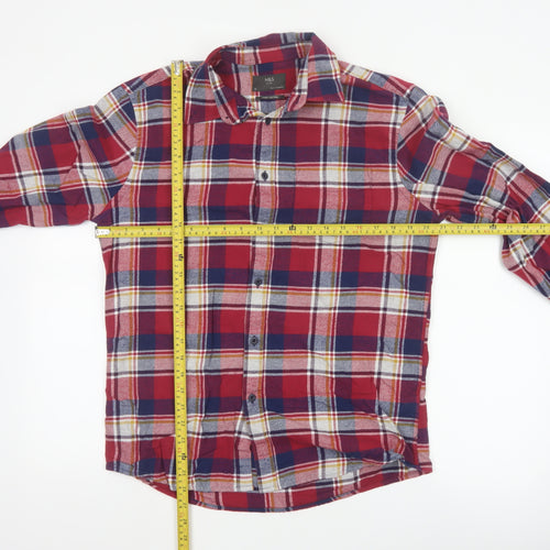 Marks and Spencer Mens Red Blue Check Cotton Flannel Shirt M