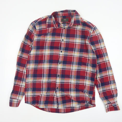 Marks and Spencer Mens Red Blue Check Cotton Flannel Shirt M