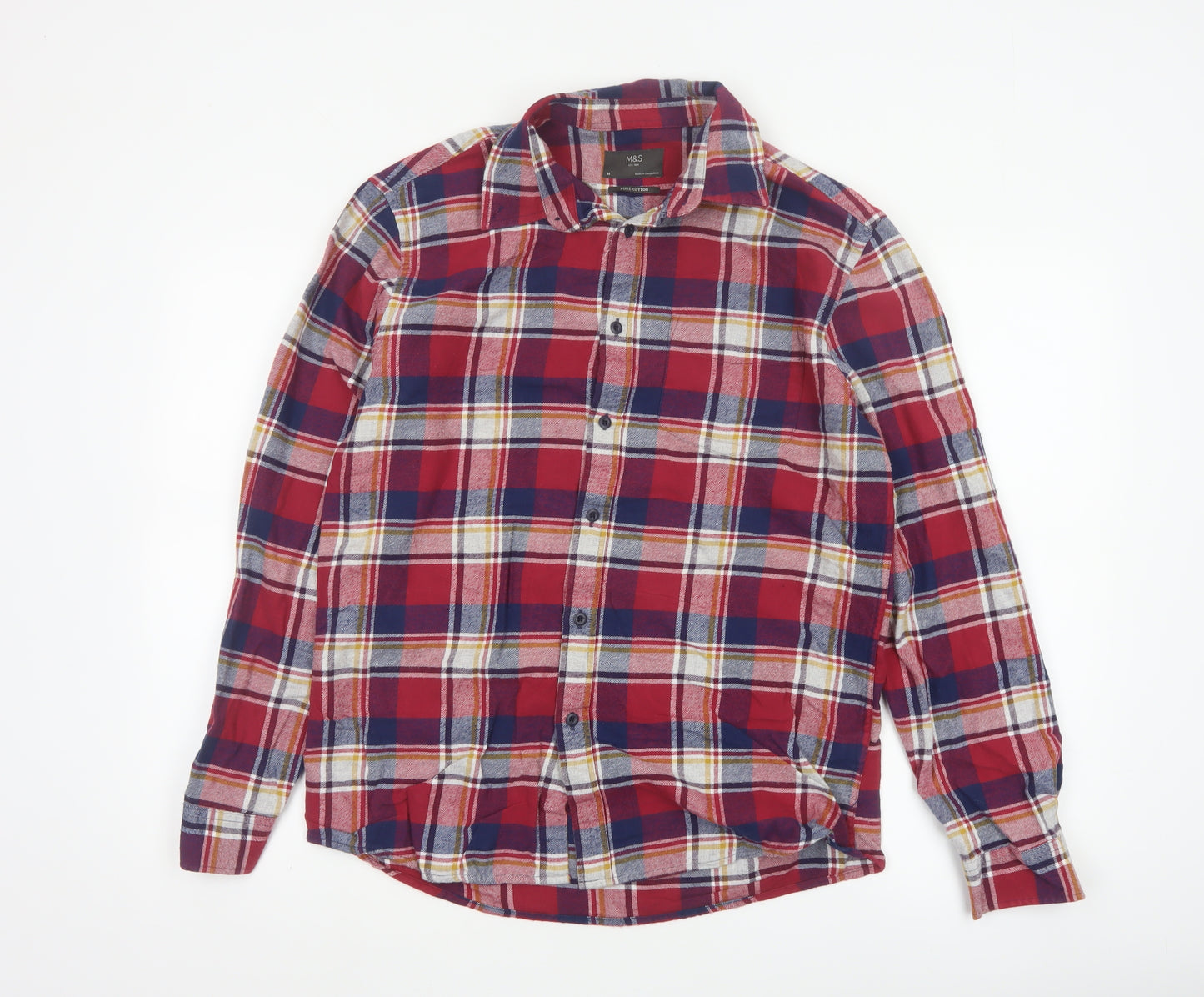 Marks and Spencer Mens Red Blue Check Cotton Flannel Shirt M