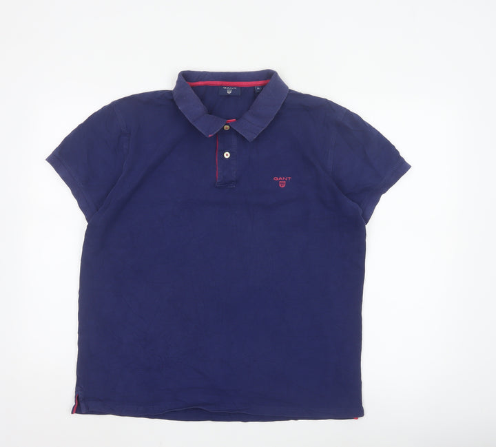 GANT Men's Blue Short Sleeve Polo Shirt XL Regular Fit Cotton