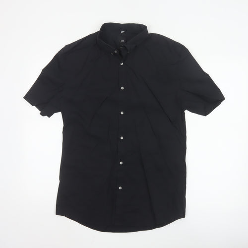 River Island Men’s Black Muscle Fit Short Sleeve Button-Up Shirt L