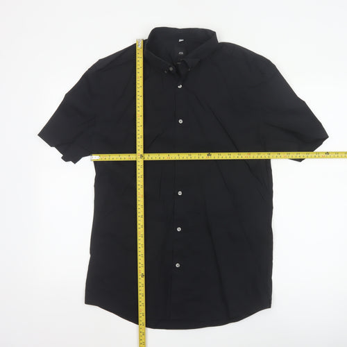 River Island Men’s Black Muscle Fit Short Sleeve Button-Up Shirt L