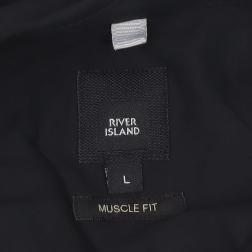 River Island Men’s Black Muscle Fit Short Sleeve Button-Up Shirt L
