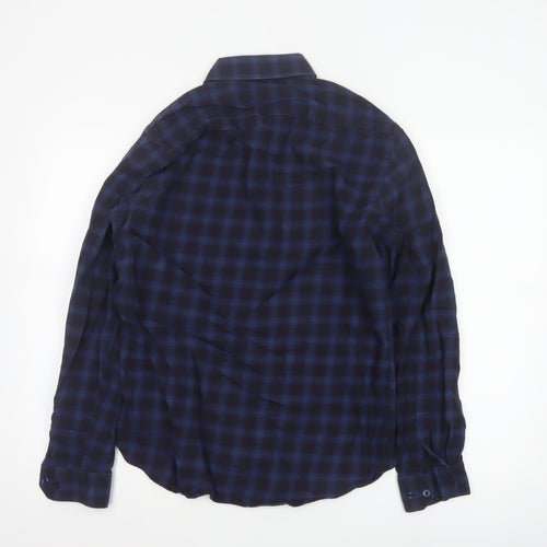 Luc Brevet Zürich Men's Blue Cotton Check Button-Up Shirt L