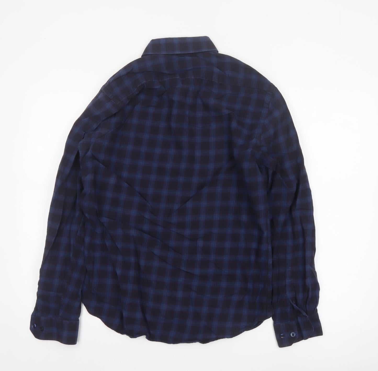 Luc Brevet Zürich Men's Blue Cotton Check Button-Up Shirt L