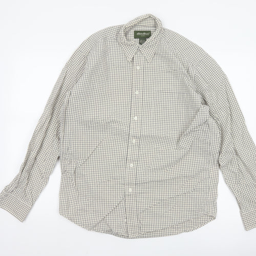 Eddie Bauer Men's White Check Cotton Button-Up Shirt Size S