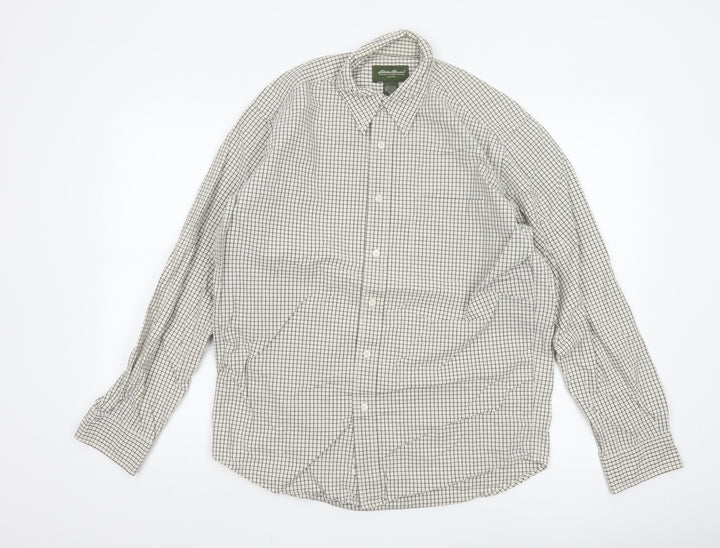 Eddie Bauer Men's White Check Cotton Button-Up Shirt Size S
