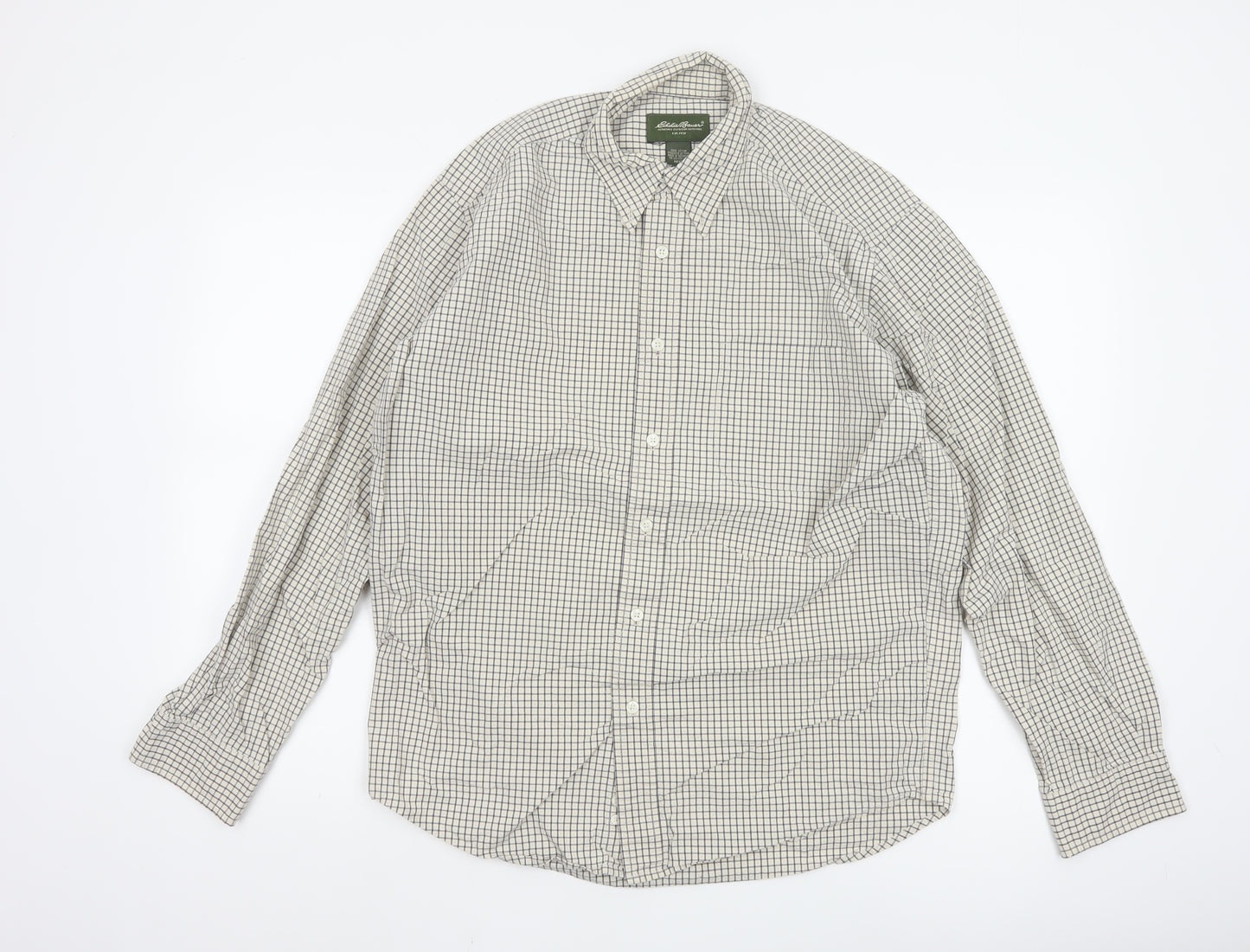 Eddie Bauer Men's White Check Cotton Button-Up Shirt Size S