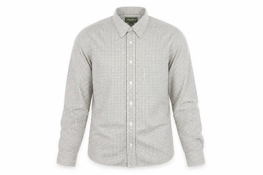 Front view of Eddie Bauer Men's White Check Cotton Button-Up Shirt, size S