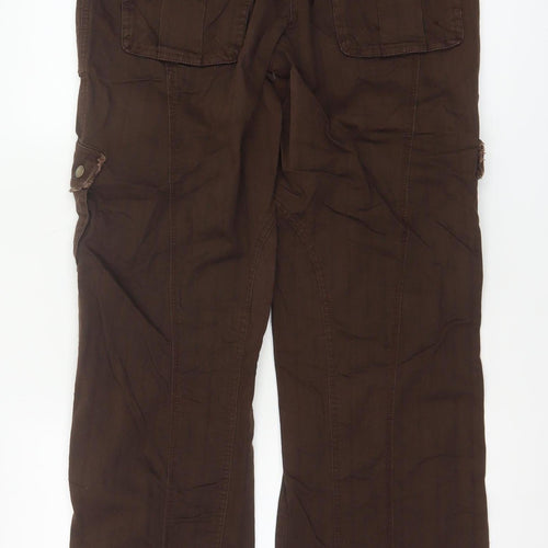 Next Women Brown Embroidered Cargo Trousers UK 10 Long Cotton