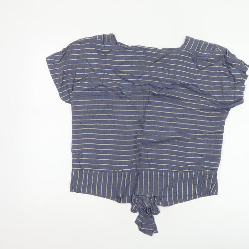 Oliver Bonas Women's Blue Striped Cropped Tie Blouse Size 12