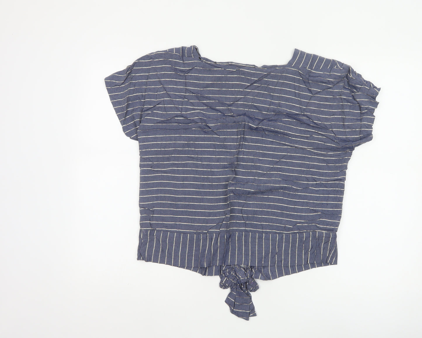 Oliver Bonas Women's Blue Striped Cropped Tie Blouse Size 12