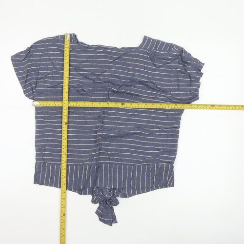 Oliver Bonas Women's Blue Striped Cropped Tie Blouse Size 12
