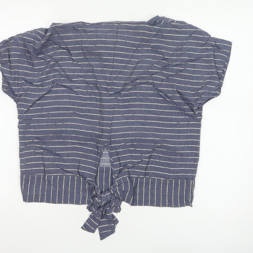 Oliver Bonas Women's Blue Striped Cropped Tie Blouse Size 12