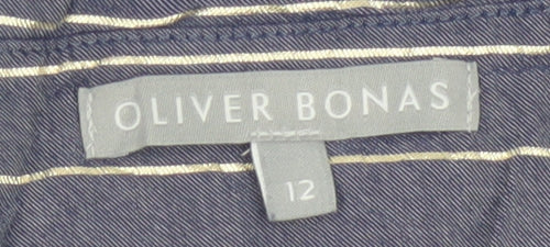 Oliver Bonas Women's Blue Striped Cropped Tie Blouse Size 12