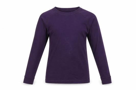 Front view of Mountain Warehouse girls’ purple thermal long sleeve activewear top 7-8 years