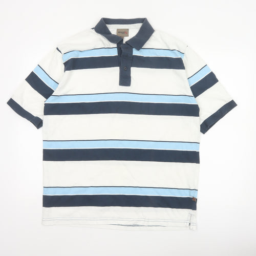 Remus Uomo Men's Blue Striped Cotton Polo Shirt XL