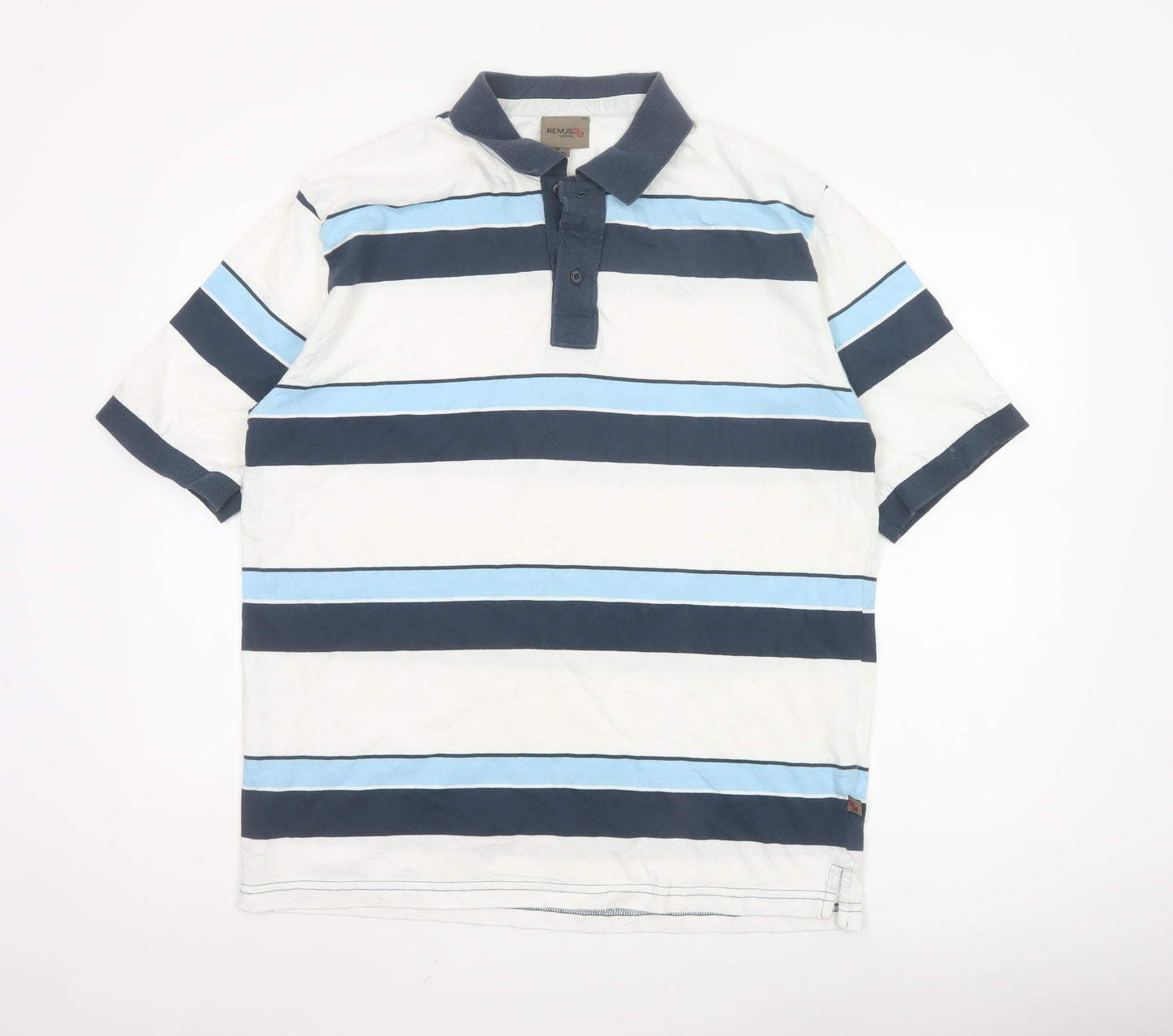 Remus Uomo Men's Blue Striped Cotton Polo Shirt XL