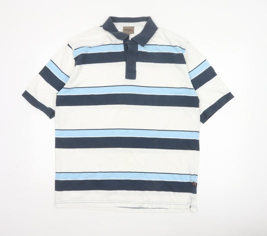Remus Uomo Men's Blue Striped Cotton Polo Shirt XL