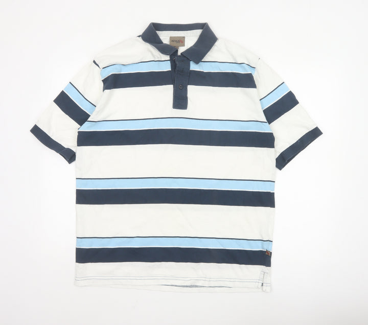 Remus Uomo Men's Blue Striped Cotton Polo Shirt XL