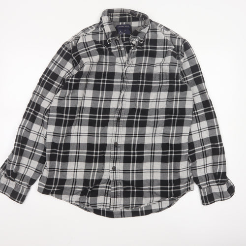 Lands' End Men's Black Plaid Flannel Button-Up Shirt Size M Regular Fit