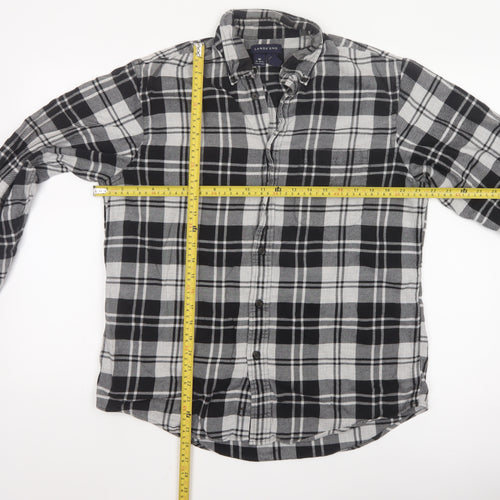 Lands' End Men's Black Plaid Flannel Button-Up Shirt Size M Regular Fit