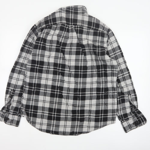 Lands' End Men's Black Plaid Flannel Button-Up Shirt Size M Regular Fit