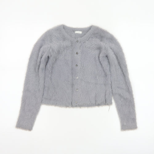 Next Girls Grey Fluffy Cardigan 10 Years Button Up Long Sleeve Knit