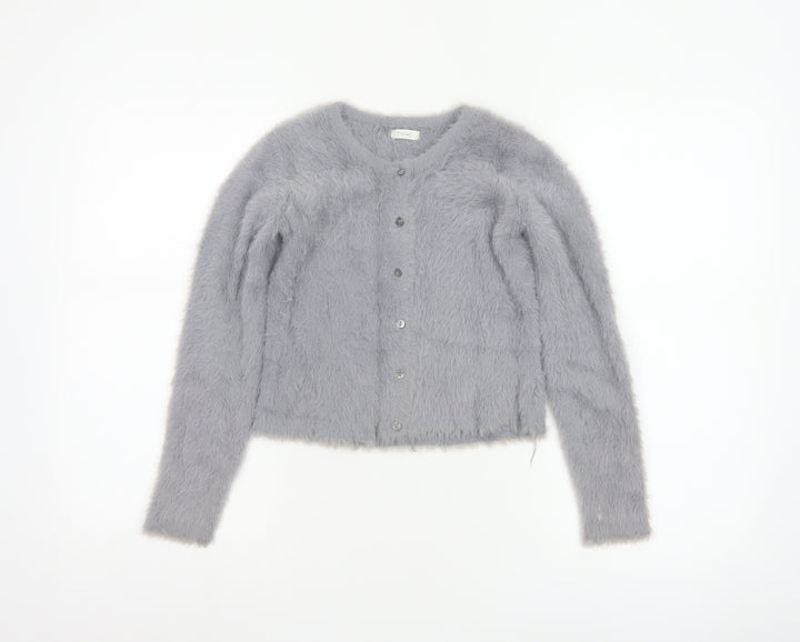 Next Girls Grey Fluffy Cardigan 10 Years Button Up Long Sleeve Knit