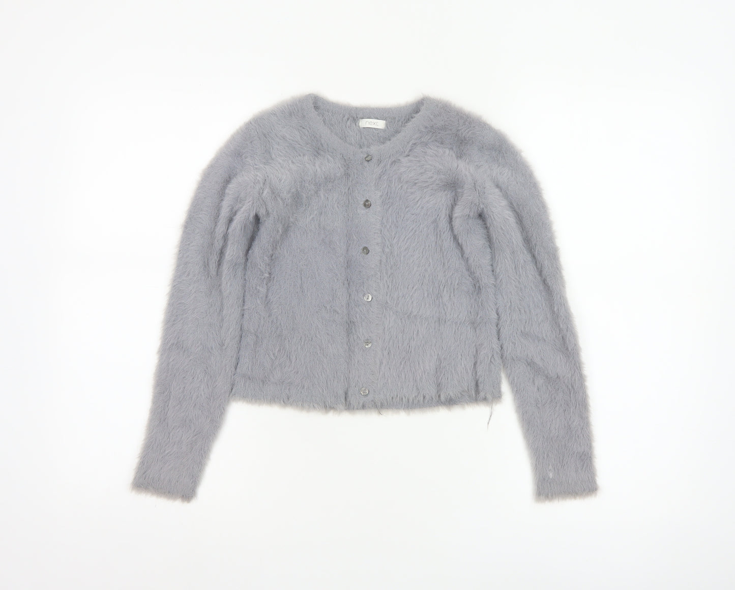 Next Girls Grey Fluffy Cardigan 10 Years Button Up Long Sleeve Knit