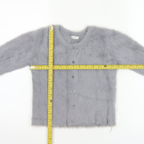 Next Girls Grey Fluffy Cardigan 10 Years Button Up Long Sleeve Knit