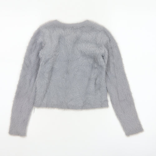 Next Girls Grey Fluffy Cardigan 10 Years Button Up Long Sleeve Knit