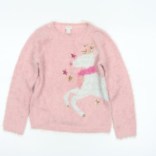 Monsoon Girls Pink Reindeer Sequin Christmas Pullover Jumper 12-13 Years