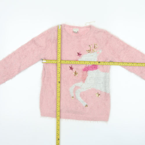 Monsoon Girls Pink Reindeer Sequin Christmas Pullover Jumper 12-13 Years