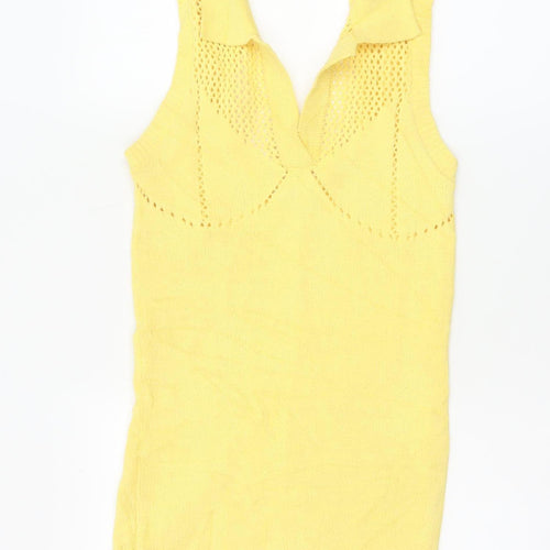Zara Women Yellow Sleeveless Collared Knit Mini Tank Dress Size S