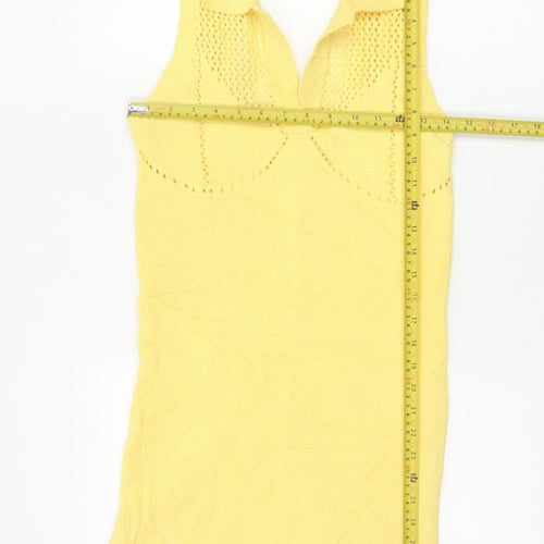 Zara Women Yellow Sleeveless Collared Knit Mini Tank Dress Size S